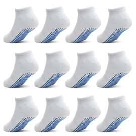 HYCLES Baby Non Slip Grip Socks for Boys Girls 12 Pairs Toddler Non-Slip Ankle Socks for 6 Months - 7 Years, 03#White, 3 - 5 years