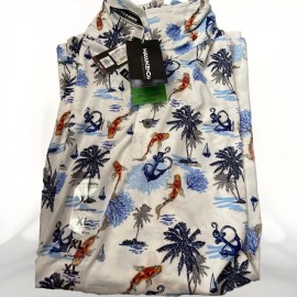 Hawke & Co Mens Hawke&Co Golf Polo Shirt Aloha White With Koi Pattern Size XL