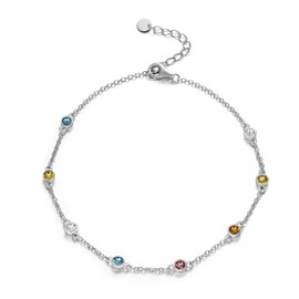AOBOCO Anklets for Women Sterling Silver Ankle Bracelets with Crystals 9+2'' (Crystal)
