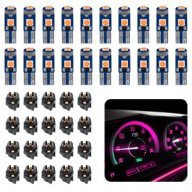 SamWinGear 20PCS 74 LED Bulb T5 Led Dash Light Bulbs, T5 37 74 2721 Instrument Cluster Bulbs Kits with Twist Lock Socket PC74 PC37, Dashboard Indicator Panel Gauge Climate Control Module Lamp(Pink)