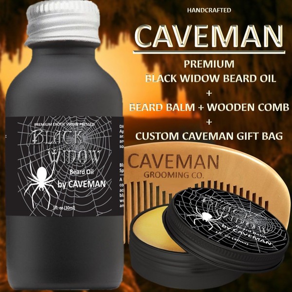 Hand Crafted Caveman® Beard Oil Set KIT Beard Oil + Balm FREE Wooden Beard Comb