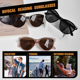OPTOFENDY Bifocal Reader Sunglasses for Women, Fashion Outdoor Cat Eye Reading Sunglasses with UV400 Protection