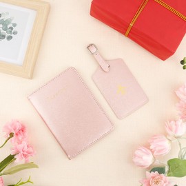 Passport Holder and Luggage Tags Set, Mr and Mrs Passport Holder Set for Travel Bridal Shower Gift Wedding Gift for Couples Newlyweds Engagement Gift Honeymoon Travel Essentials for Women Men (Pink)