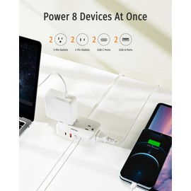 HOPOW Flat Plug Extension Cord, 6 Ft Ultra Thin Power Strip with 4 AC Wide Spaced Outlets and 4 USB (2 USB-C) Ports, No Surge Protector for Cruise Ship, White Extension Cord for Travel Home Office
