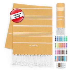 LeStoff Turkish Hammam Towel - Quick Drying & Lightweight Peshtemal for Beach, Sauna, Bath, Travel, Yoga & Camping Sand-Proof Blanket 100% Organic Cotton Eco-Friendly (95 x 180 cm, Yellow)