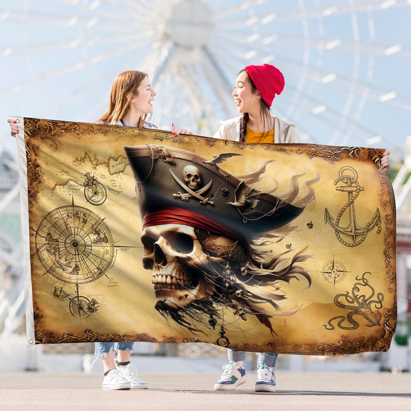 Pirate Flag – Jolly Roger Flag with Pirate Map –