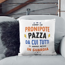 MUGFFINS GREAT GRANDDAUGHTER Cushion Padding included - in Italian - Tutti ti hanno messo in guardia - Funny gift - Pillow: cover and filling 15.7x15.7 inches