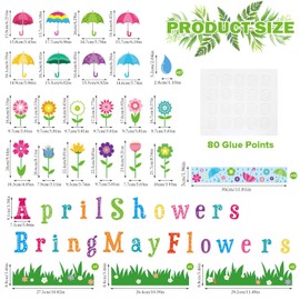 Faccito 72 Pcs April Showers Bring May Flowers Bulletin Board Decorations Set Spring Classroom Decor Colorful Flower Umbrella Cutouts with Borders for Summer Party Window Home Class School Supplies