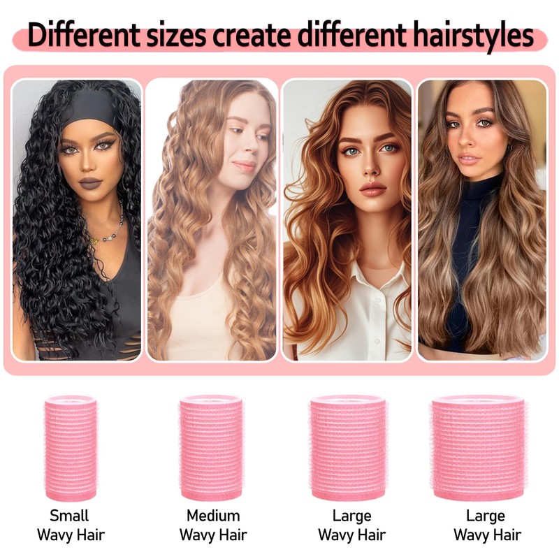 4 Sizes Self-Grip Hair Rollers Set with Clips - 4