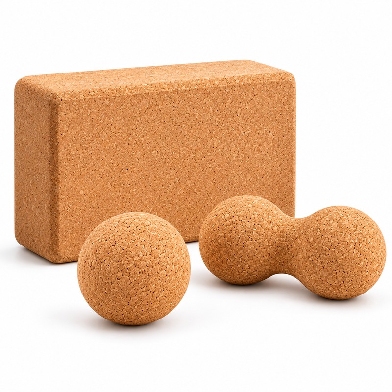 Natural Cork Yoga Block and Massage Ball for Yoga &