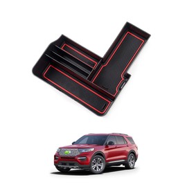 Autorder Center Console Organizer for Ford Explorer 2020 2021 2022 2023 2024 Accessories Armrest Storage Box Secondary Insert Tray with Red Mat