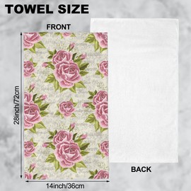 Wotinsi Pink Roses Hand Towel Set,Vintage Floral Hand Towels for Bathroom 2 Pack Soft Absorbent Decorative Dish Towel for Kitchen Sports Gym Yoga Home Decor 14 x 28 in