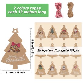 Toplive Christmas Kraft Paper Gift Tags,120 Pcs Paper Tags Christmas Tree Presents Hanging Labels with Strings for Xmas Holiday