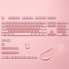 Teclas PBT de 132 teclas, teclas de gelatina, lindas tapas de teclas cremosas, perfil MOA para teclados mecánicos Cherry Gateron MX 61/68/84/87/98/100, color rosa