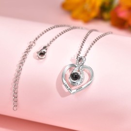 I Love You Mom Projection Necklace For Mother, Love Heart Infinity Pendant Silver Copper 40cm Chain Jewelry Necklace, Birthday Christmas Anniversary Memorial Mother's Day Gift For Women