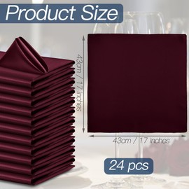 P Pothuiny 24 Pcs Silky Burgundy Satin Napkins 17 x 17 Inches, Square Smooth Wedding Dinner Napkins Satin Cloth Napkins Table Napkins for Banquet Party Restaurant Decor, Thanksgiving, Christmas
