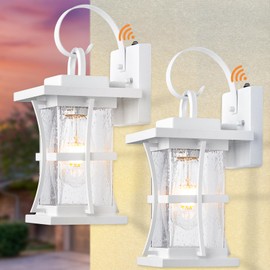 Dusk to Dawn Outdoor Wall Light Fixtures - 2 Packs Exterior Waterproof Outdoor Lighting, Porch Sconces Wall Mounted Lighting, Anti-Rust Modern White Outside Lantern for Patio Front Door Entryway