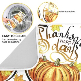 Dish Drying Mat for Kitchen Counter Watercolor Reversible Absorbent Microfiber Maple Leaf Thanksgiving Pumpkin Dish Mats for Drying 16x18 Inch Kitchen Decor