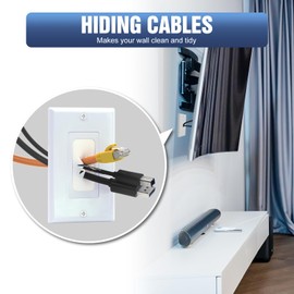 VCELINK Wall Plate Cable Pass Through with Mounting Bracket, Single Gang Flexible Rubber Opening Cable Outlet Cover for Low Voltage Cables, Wall Mount TV, Home Theater System, 2-Pack, White