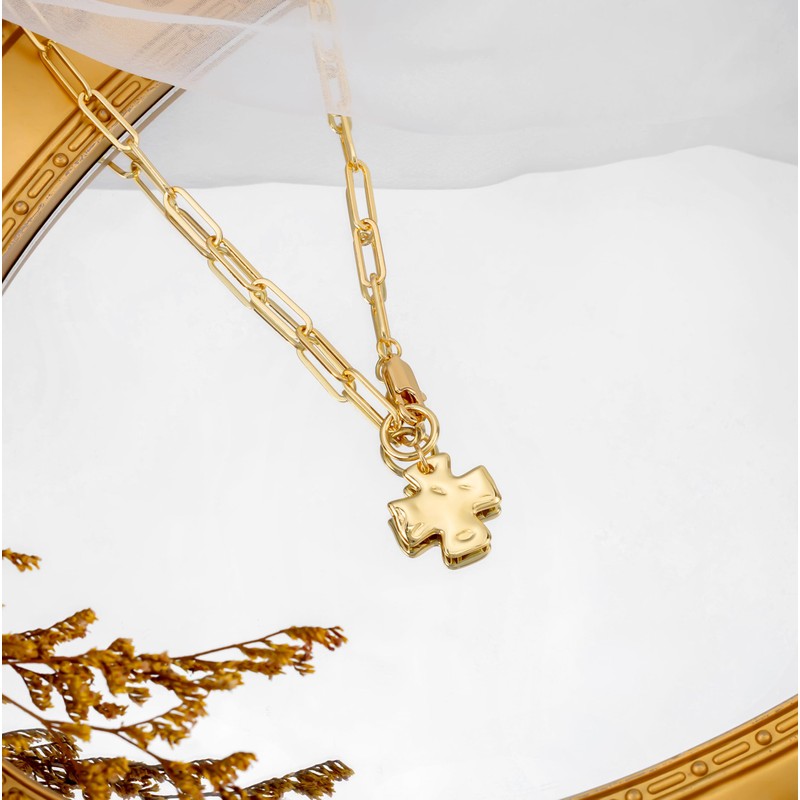 CHESKY 14K Gold Plated Chunky Cross Necklace for Women Trendy