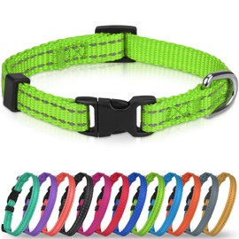Joytale Collar para Perro pequeño, de Nailon Reflectante y Ajustable con Hebilla de liberación rápida, diseño Ligero y antiestrangulamiento para Cachorros y Perros extrapequeños, Verde, XS
