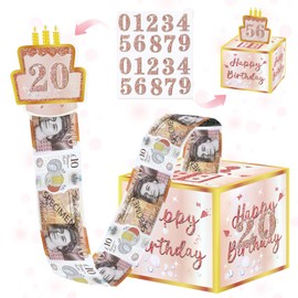 MUXTTAO Happy Birthday Money Box Cash Gift Pull for Any Age, Surprise Money Gift Box with DIY Stickers and Pull Out 50 Clear Bags Unique Ideas for Giving Cash at Birthday Parties