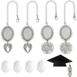 SOFPLATE 12Pcs Graduation Caps Memorial Charm 2025 Graduation Caps Photo Charms Silver Angel Wing Pendant with Glass Cabochons Grad Caps Picture Decoration Memorial Ceremony for College Gifts