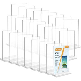 MaxGear 4x6 Acrylic Sign Holder 24 Pack, Double Sided Display Stand, Clear Paper Holder Picture Frame, Plastic Menu Holder Photo Frame Poster Stand for Stores, Restaurants, Hotels, Office