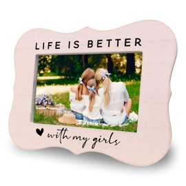 VZVCTFS Life Is Better With My Girls Picture Frame - 4x6 Inch Pink Wooden Tabletop Photo Frame with Vintage Distressed Finish, Gift-Ready Packaging, Unique Gift for Mom, Daughter, Grandma(B01)