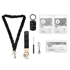 Black 5pcs Scrunchie Lanyard with 3 Card Holders AZY – Horizontal & Vertical Holders, Stainless Steel Keychain, Positive Engraving, Stretchy Comfortable Design for Teachers, Nurses & Parents
