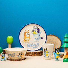 Zak Designs Bluey Kids Dinnerware Set 3 Pieces, Durable and Sustainable Melamine Bamboo Plate, Bowl, and Tumbler are Perfect For Dinner Time With Family (Bluey, Bingo, Bandit, Chilli)
