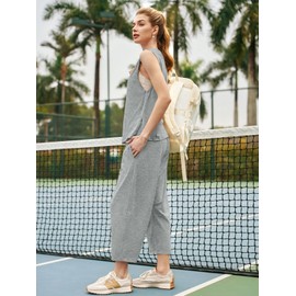 Fisoew Women's Summer 2 Piece Outfits Sleeveless Tank Tops Wide Leg Pocketed Pants Workout Sweat Sets