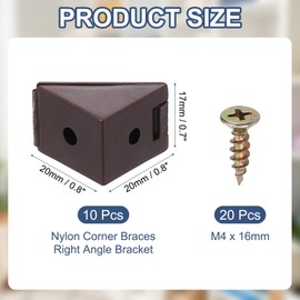 PATIKIL 0.8"x0.8"x0.7" Plastic Corner Braces, 10 Pcs L-Shape Shelf Support Corner Brace Nylon Right Angle Brackets with Cover for Drawer Shelves Cabinet Repair Fixing, Brown