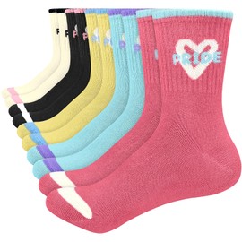 ouhos 5 Pairs Girls Kids Walking Hiking Calf Socks,Cute Pattern Soft Novelty Breathable Sports Cotton Socks Gifts for Girls Kids Children