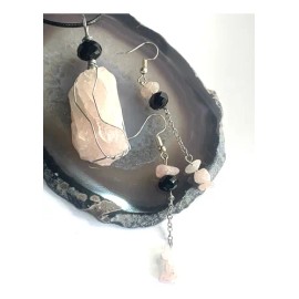 Juego De Collar Y Aretes De Cuarzo Rosa