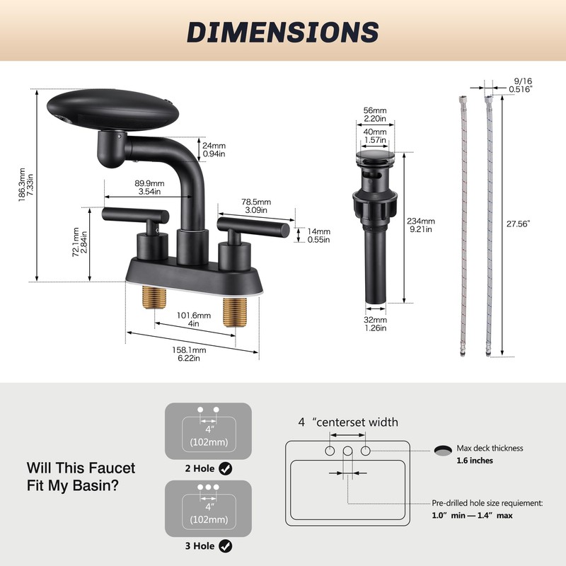 Matte Black Bathroom Sink Faucet，Modern 3 Hole Bathroom Faucet 2