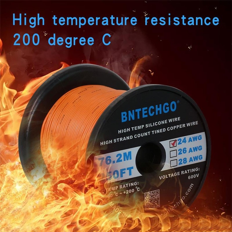 BNTECHGO 24 Gauge Silicone Wire Spool 250 ft Orange Flexible