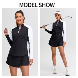Women's Golf Polo Shirts UPF Sun Protection Long Sleeve V-Neck Collared Tennis Running Sports T-Shirts