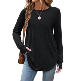 Zeagoo Womens Tops Long Sleeve Crew Neck Thumb Hole Shirts Oversized Tshirts Fall Tops 2025 Black S