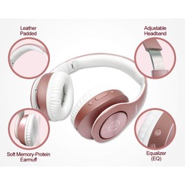 TUINYO Bluetooth Headphones Wireless, Over Ear Stereo Wireless Headset 40H Playtime with deep bass, Soft Memory-Protein Earmuffs, Built-in Mic Wired Mode PC/Cell Phones/TV- Rose Gold