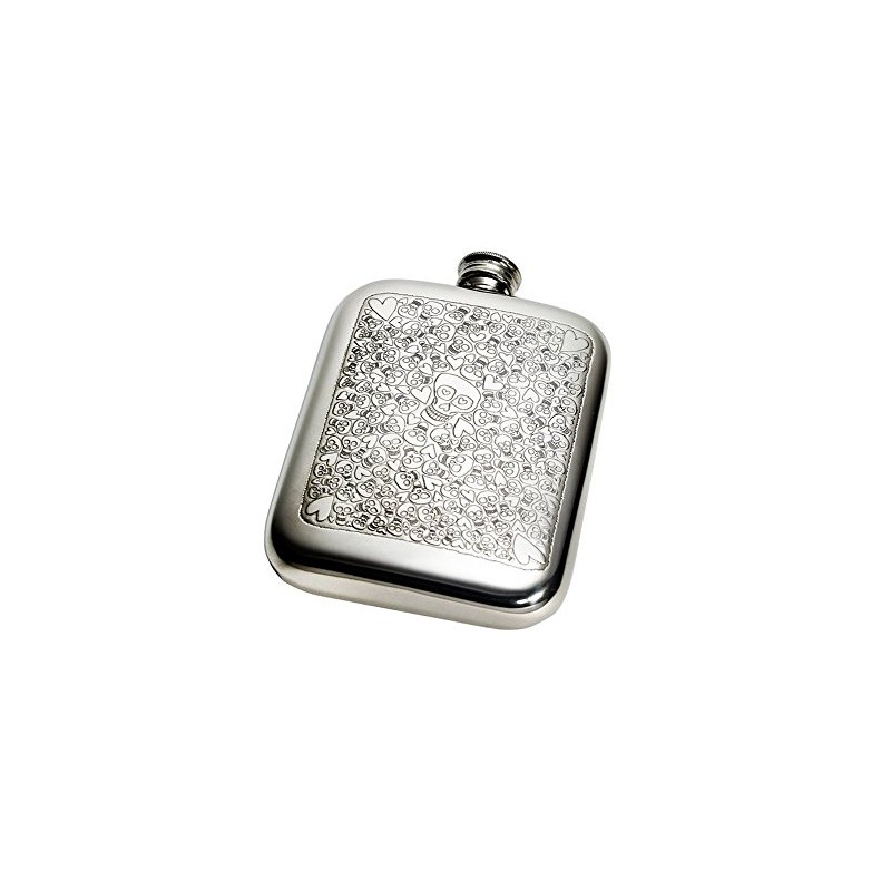 Wentworth Pewter- Love Skull 6oz Pewter Cushion, Pocket Flask, Spirit