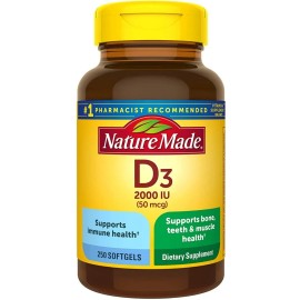 Vitamina D3 2000 Ui (50 Mcg) Nature Made 250 Softgels Sabor Sin Sabor