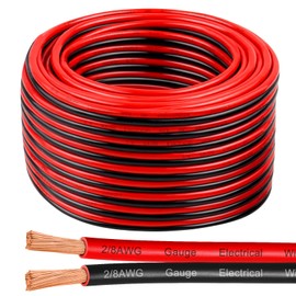 8 Gauge Wire 100 Feet, 8/2 AWG Pure Copper Wire, 8AWG 2 Conductors Red Black Oxygen Free Stranded Low Voltage Wire for Solar Panel, Automotive, Audio Auto, LED Lighting(8 AWG 100FT)