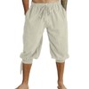 GRAJTCIN Mens Medieval Pirate Linen Costume Shorts Renaissance Viking Lace