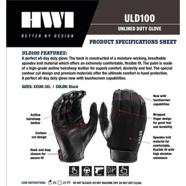 HWI Gear ULD100 Unlined Duty Glove, Touchscreen Capable, Protection, Driving, Ergonomic Cut, Wrapped Finger, Black XXXL