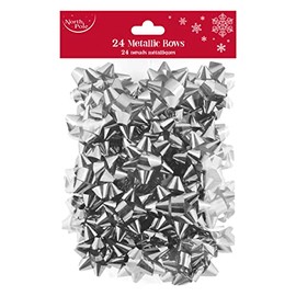 Eurowrap Pack of 24 Luxury Metallic Bows Traditional Christmas Birthday Present Xmas Gift Silver