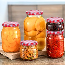 Angoily 40 Pcs 63 mm Mason Jar Lids, Leak Proof Red Gingham Decorative Patterned Screw Caps, Regular Mouth Canning Jars Caps