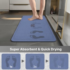 Diatomaceous earth bath mat Non Slip Super Absorbent Quick Dry Thin Bathroom Rugs Fit Under Door, Stain Resistant Bathroom Floor Mats-Shower Rug for in Front of Bathtub Shower, Blue, 15.7"*23.6"