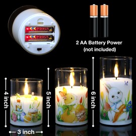 Eywamage Easter Flameless Candles with Remote, Glass LED Pillar Candles Flickering Battery Operated Spring Home Table Decor Set of 3
