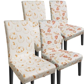 wefrea Fall Chair Covers Set of 4 Pumpkin Chair Back Cover Dining Chair Covers for Kitchen Party Removable Seat Covers for Chairs Fall Decorations